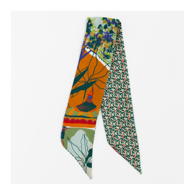 Bracelet de soie vert et ocre