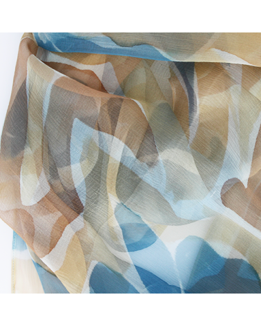 Peinture sur soie bleu et beige