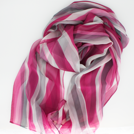 Grande étole peint main rayures rose et gris