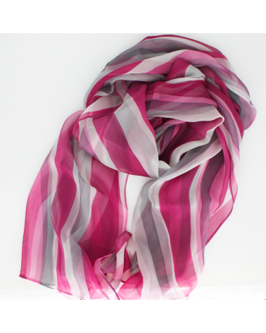 Grande étole peint main rayures rose et gris