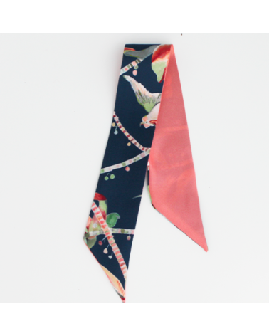 bandeau de soie marine et rose