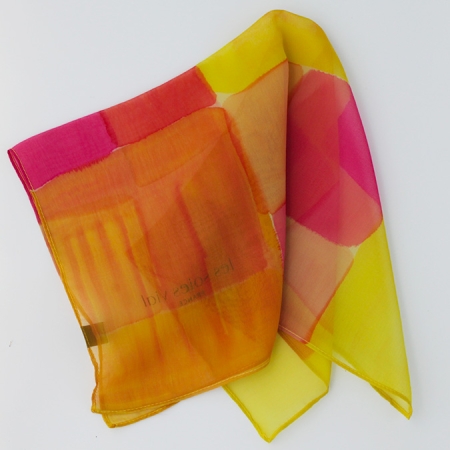 Peinture sur soie jaune et rose