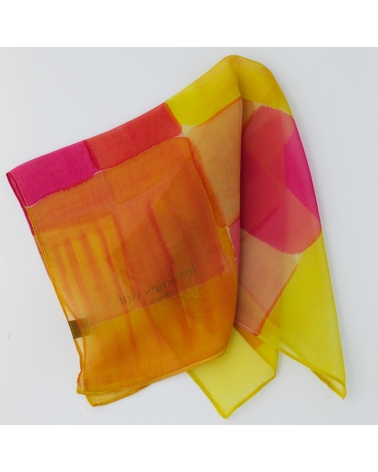 Peinture sur soie jaune et rose