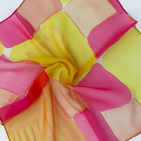 Peinture sur soie jaune et rose