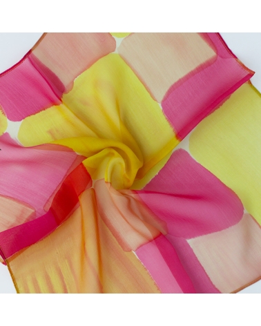 Carré peint à la main jaune et rose