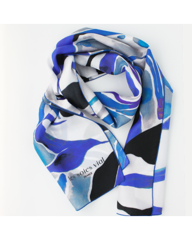 écharpe soie bleu et blanc