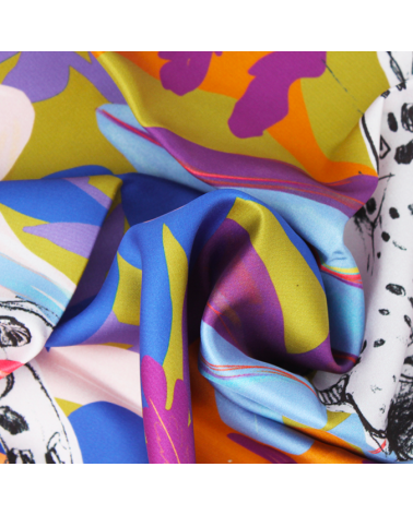 carré de soie fauve caki et violine