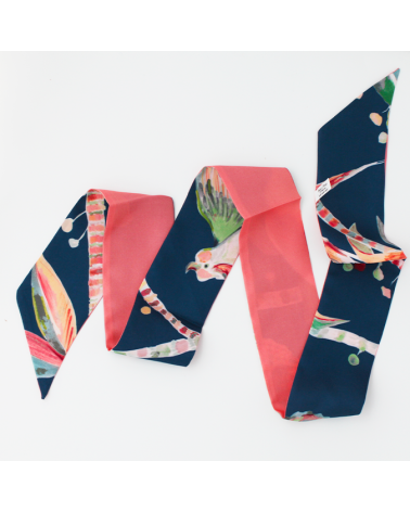 bandeau de soie bleu marine et rose