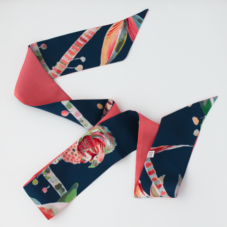 bandeau de soie marine et rose Farandole