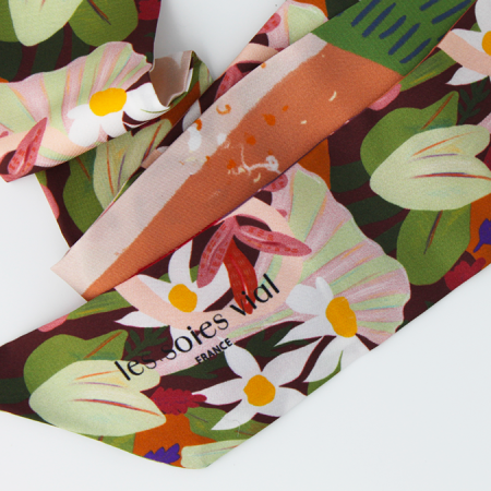 bandeau de soie caki et marron