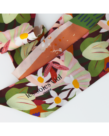 bandeau de soie caki et marron