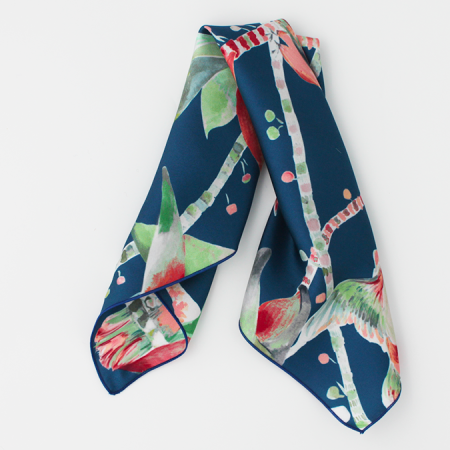 petit carré de soie bleu oiseaux