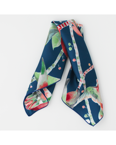 petit carré de soie bleu oiseaux