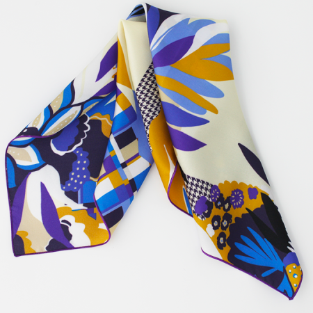 petit carré de soie bleu et jaune d'or