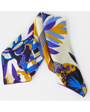 petit carré de soie bleu et jaune d'or