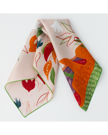 petit carré de soie beige et ocre