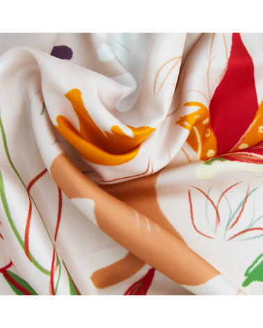 Grand carré de soie oiseaux beige