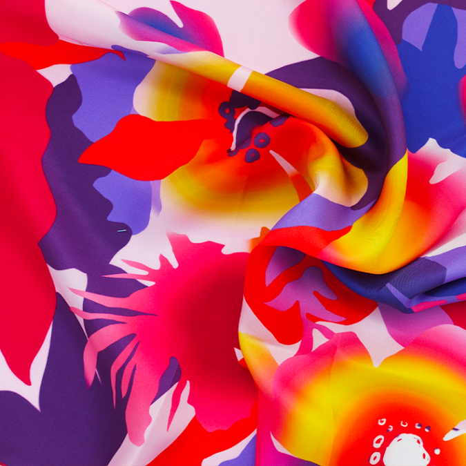 Carré de soie jaune et rose