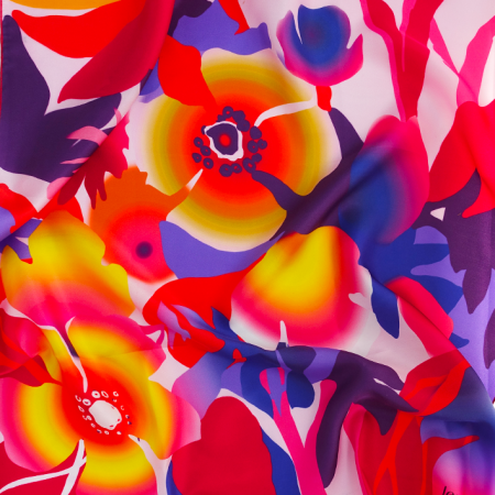 Carré de soie jaune et rose