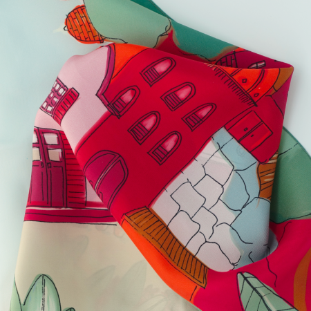 foulard en soie rouge et vert