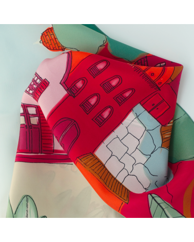 foulard en soie rouge et vert