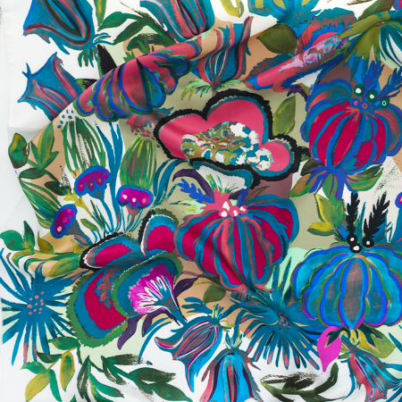 carré de soie rose et caki