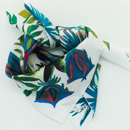 foulard en soie rose et caki