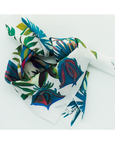 foulard en soie rose et caki