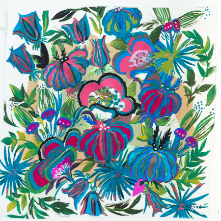 Small pink and khaki silk scarf