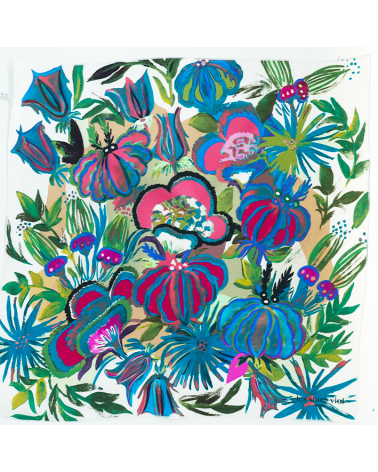 carré soie femme rose et vert