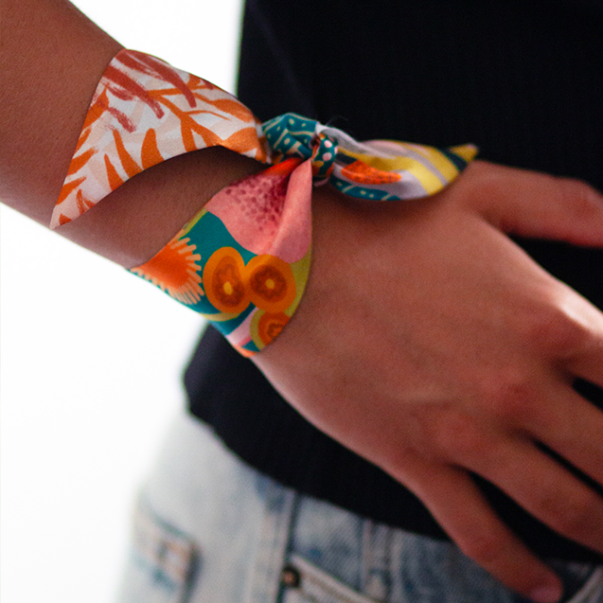 bracelet soie vert et jaune