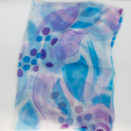 Blue and purple, hand painted silk stole