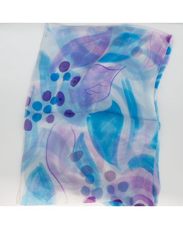Blue and purple, hand painted silk stole